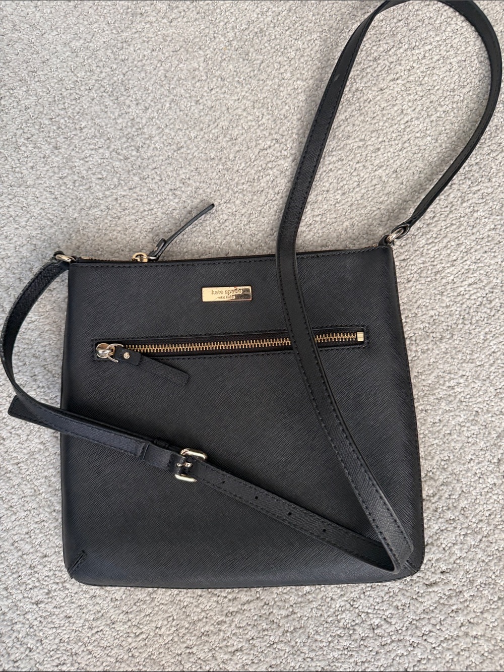 kate spade Black Saffiano Crossbody with Gold Accents